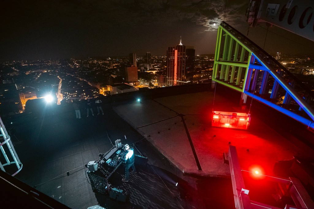 Top view from a DJ mixing on a rooftop in Brussels 