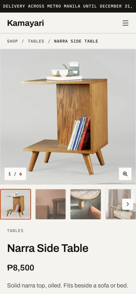 Kamayari product page on a phone