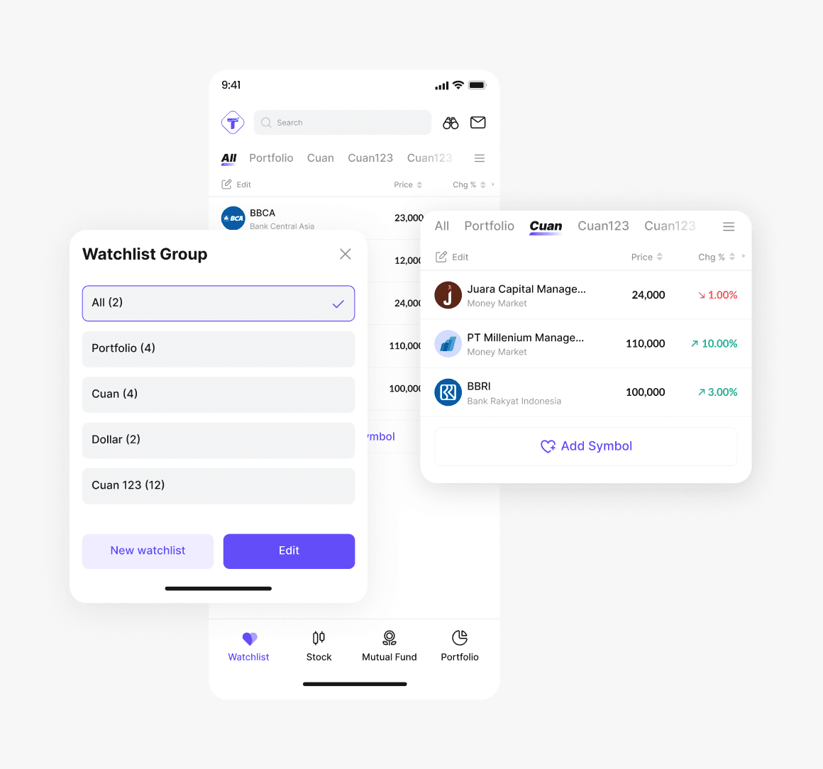 Tab switching interaction within the Watchlist feature interface
