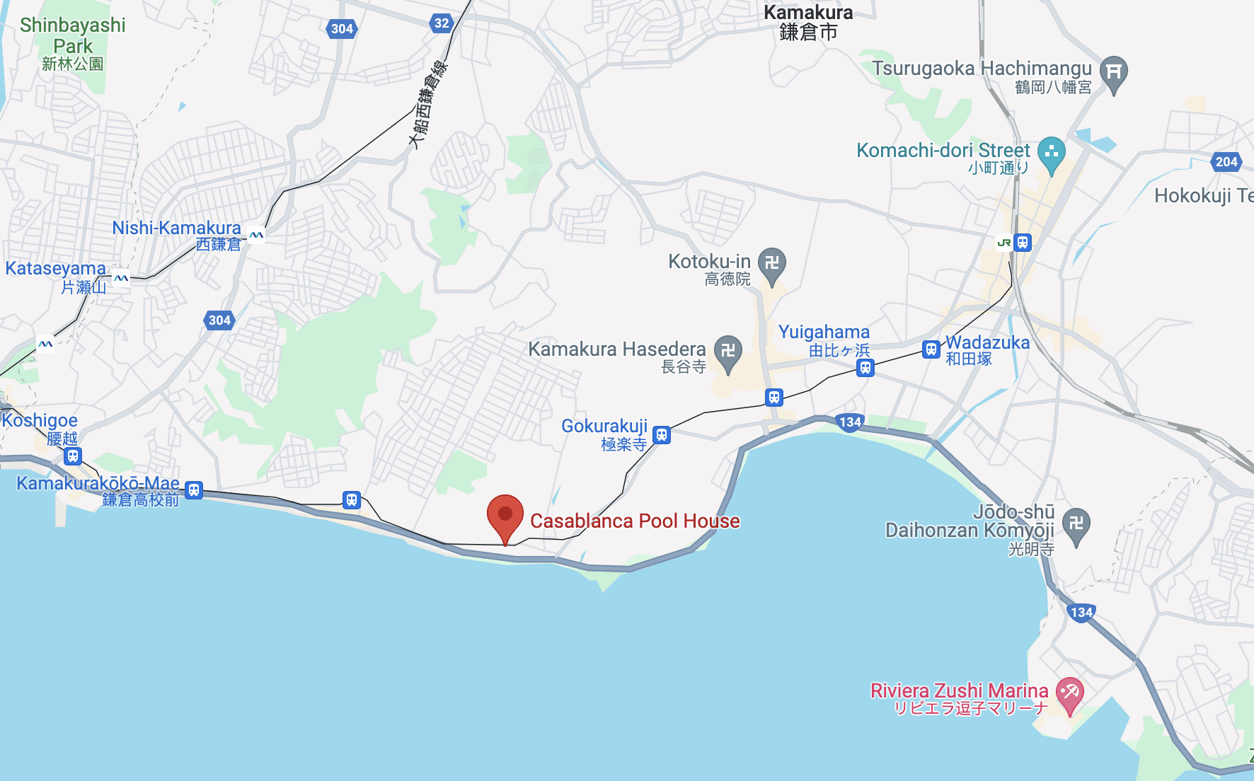 カサブランカ・プール・ハウスの場所を示す地図（Google Map）