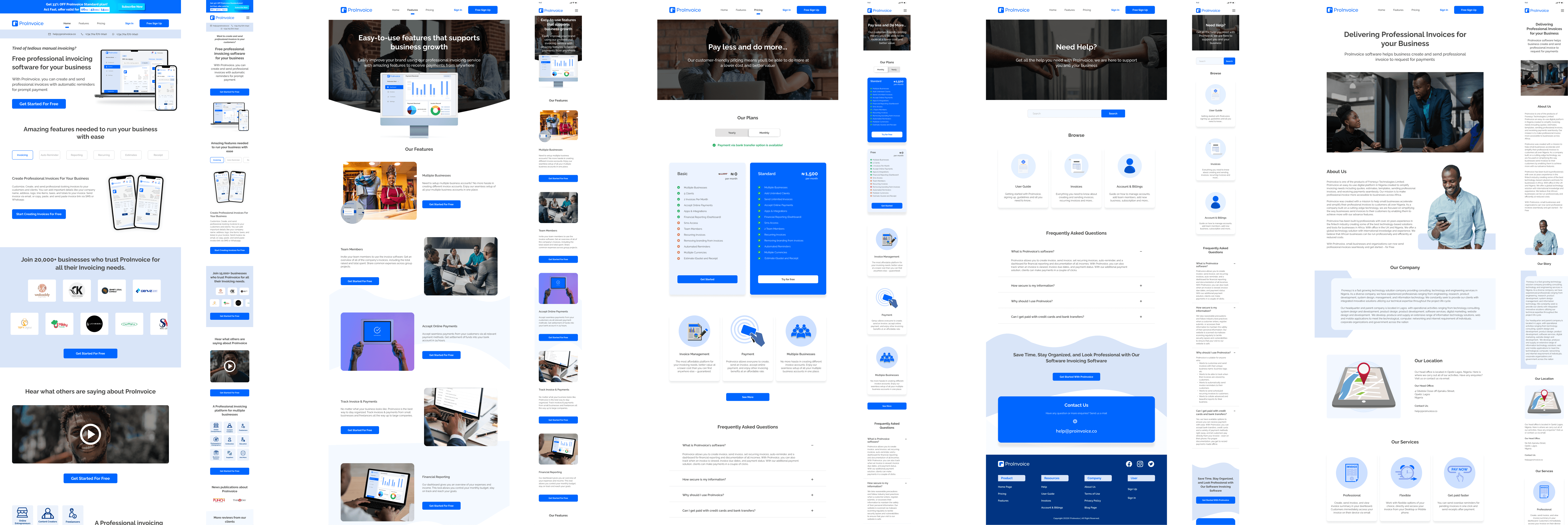 proinvoice website (mobile and desktop)