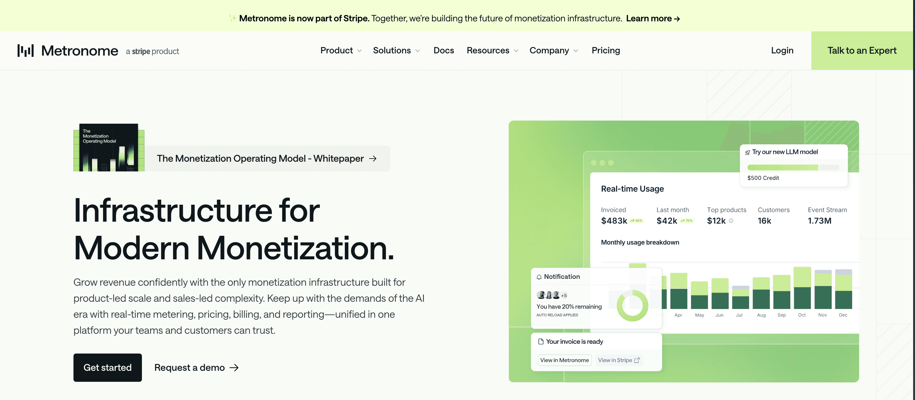 Snapshot of metronome billing's website