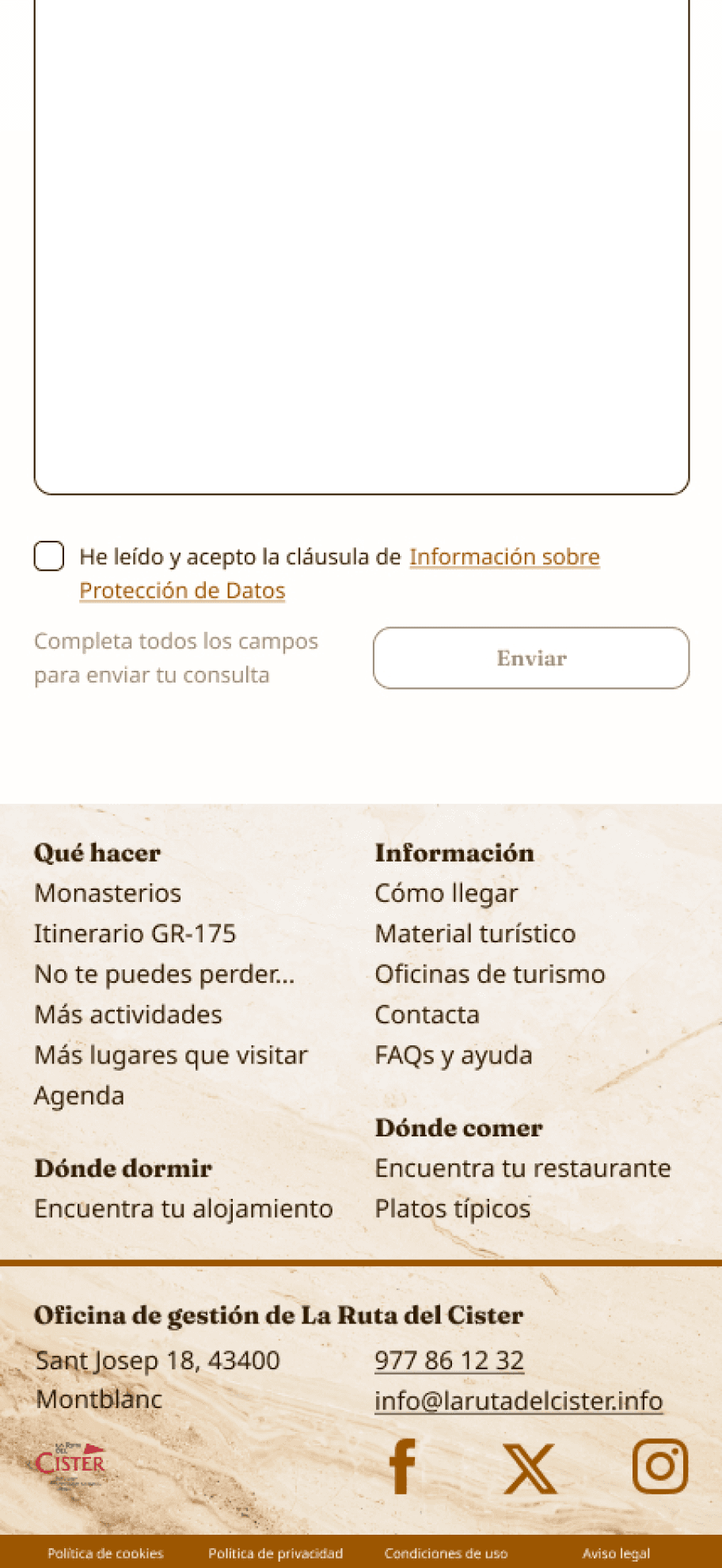 Rediseño del formulario de contacto de La Ruta del Císter con feedback visual al usuario