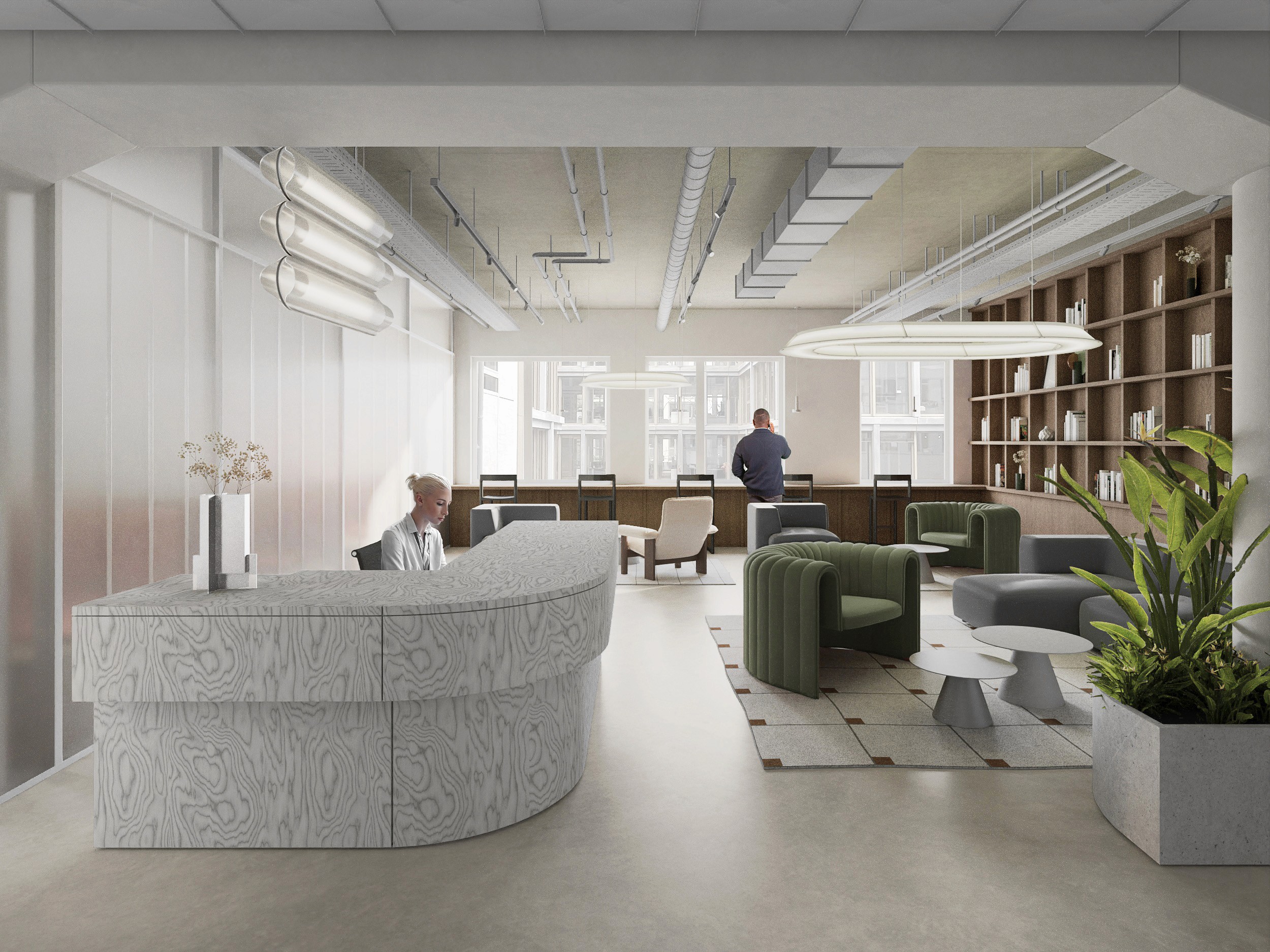 Offenes Büro mit flexiblen Arbeitsplätzen und durchdachtem Raumkonzept