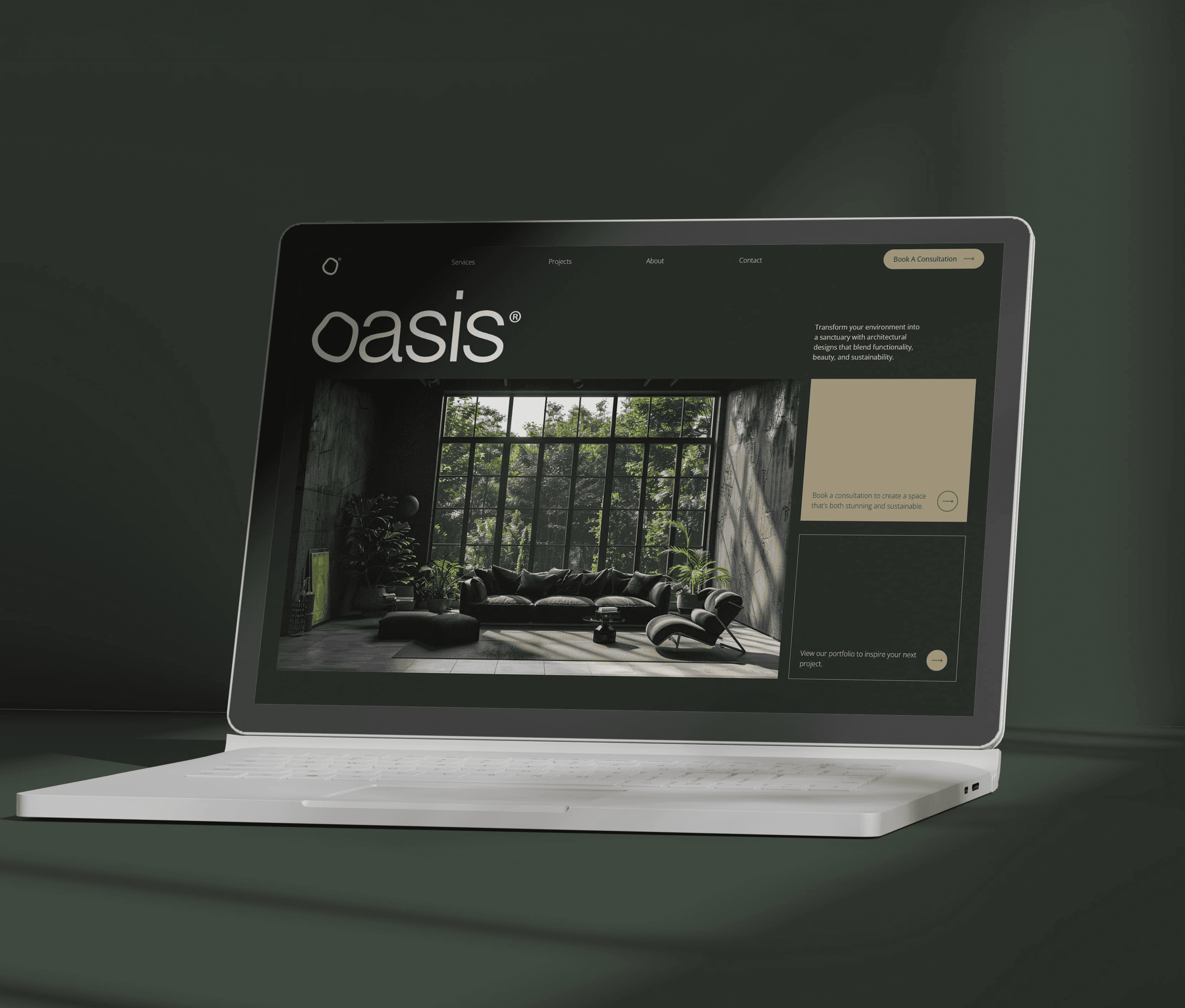 Desktop website mockup for Oasis Architecture