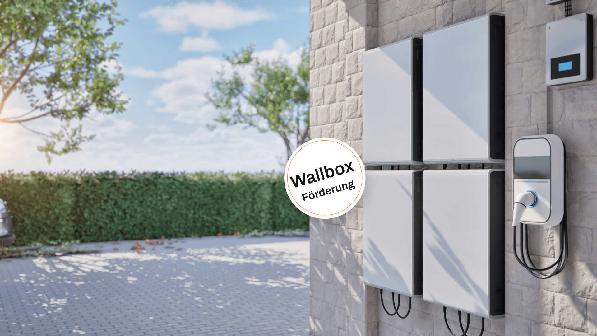 Hand hält ein grünes elektrisches Ladekabel mit Blitzsymbol, nachhaltige Energie auf blauem Hintergrund.