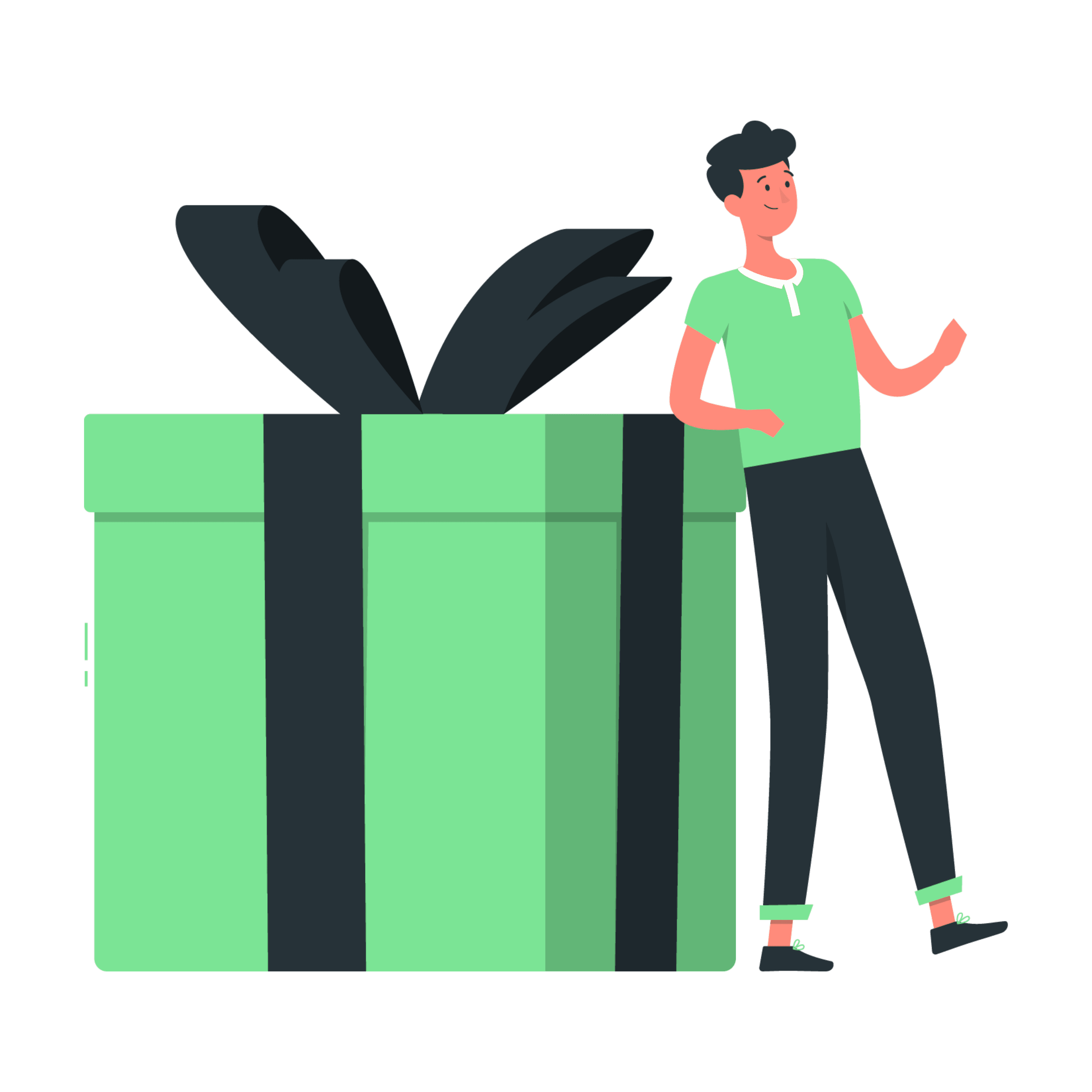 Man leaning on bonuses box for clients