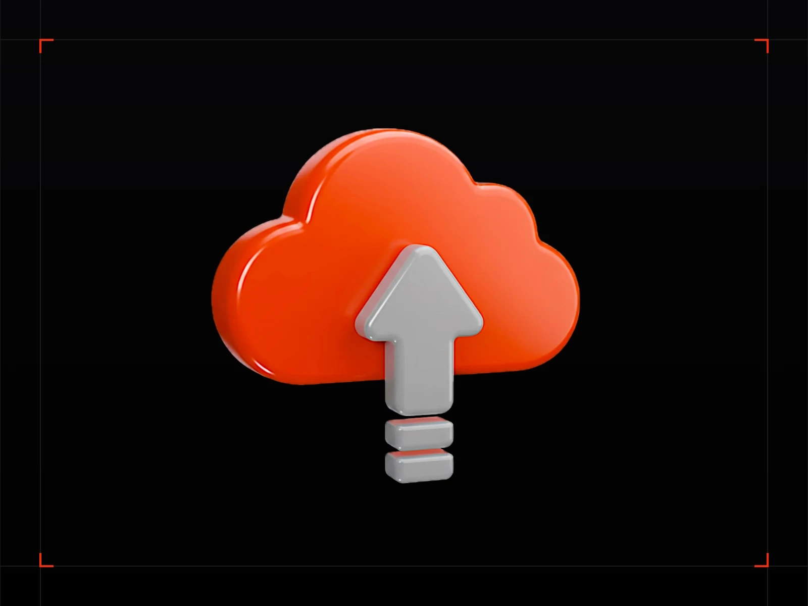 Red cloud with an upward arrow on a black background.