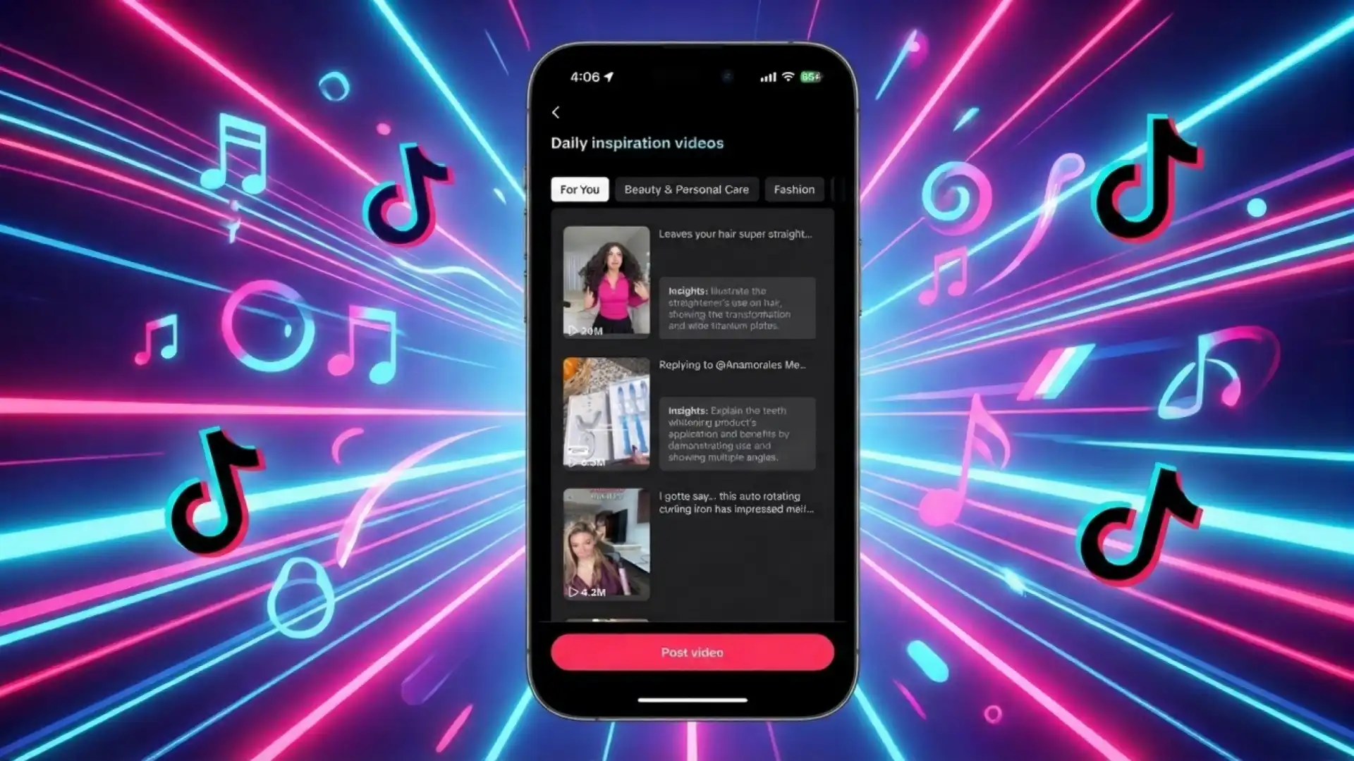 TikTok Shop daily inspiration videos feed showcasing high-performing shoppable content examples across Beauty, Fashion, and product demonstration categories