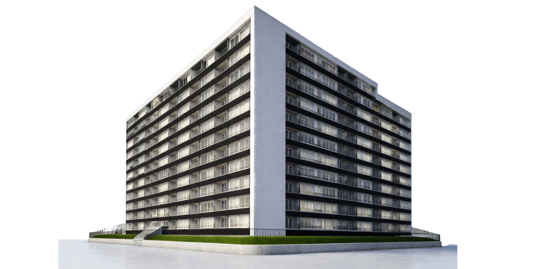 modern sculptural building with curved wooden exterior