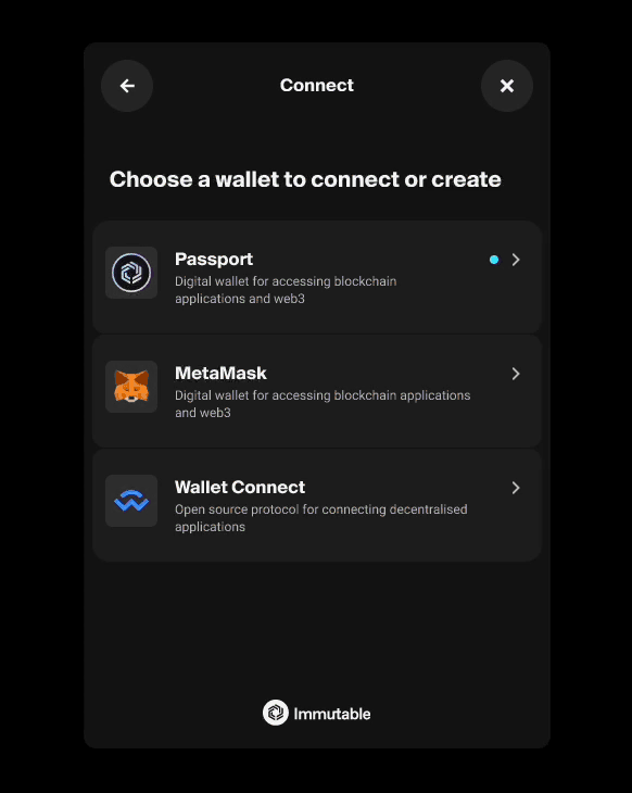 Animated GIF showing Immutable Checkout experience on a mobile device