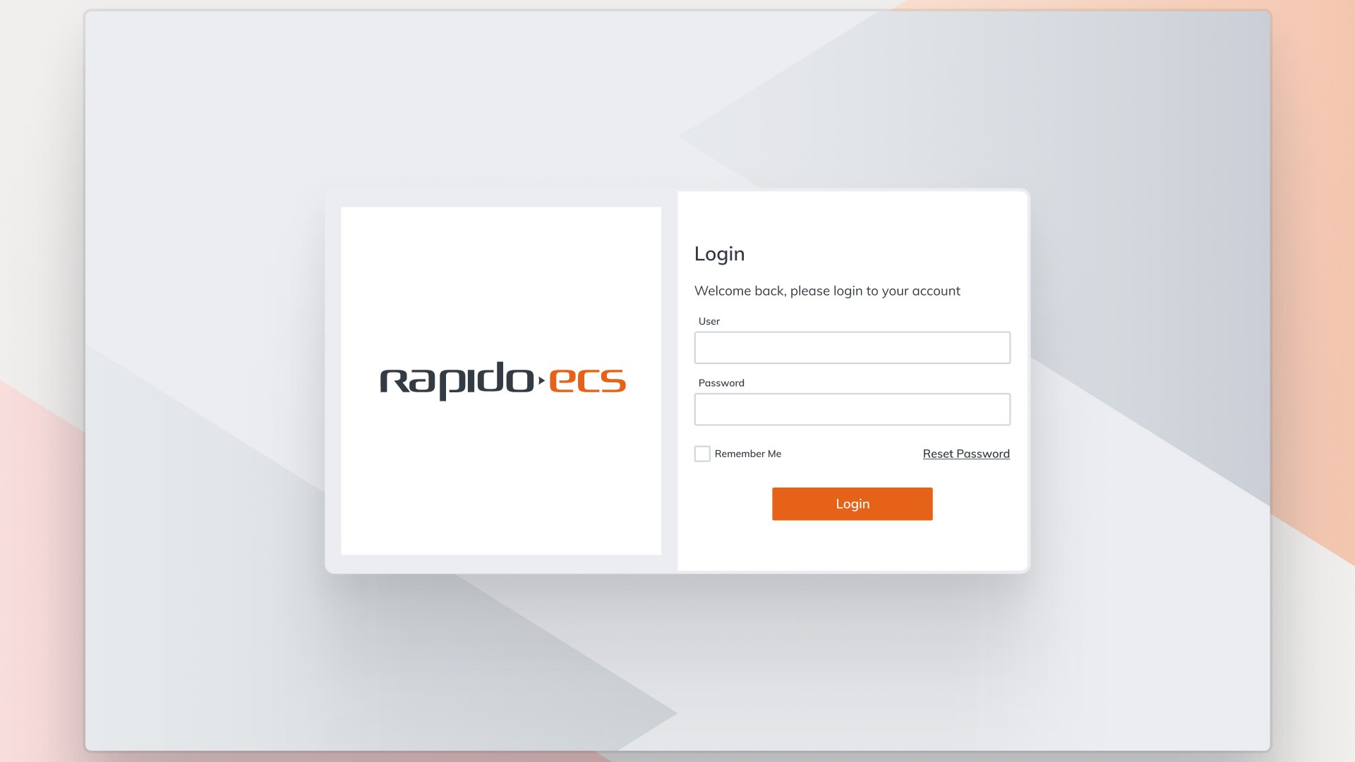 Login page with fields for email and password, and a prominent login button. Simple design with light colors.