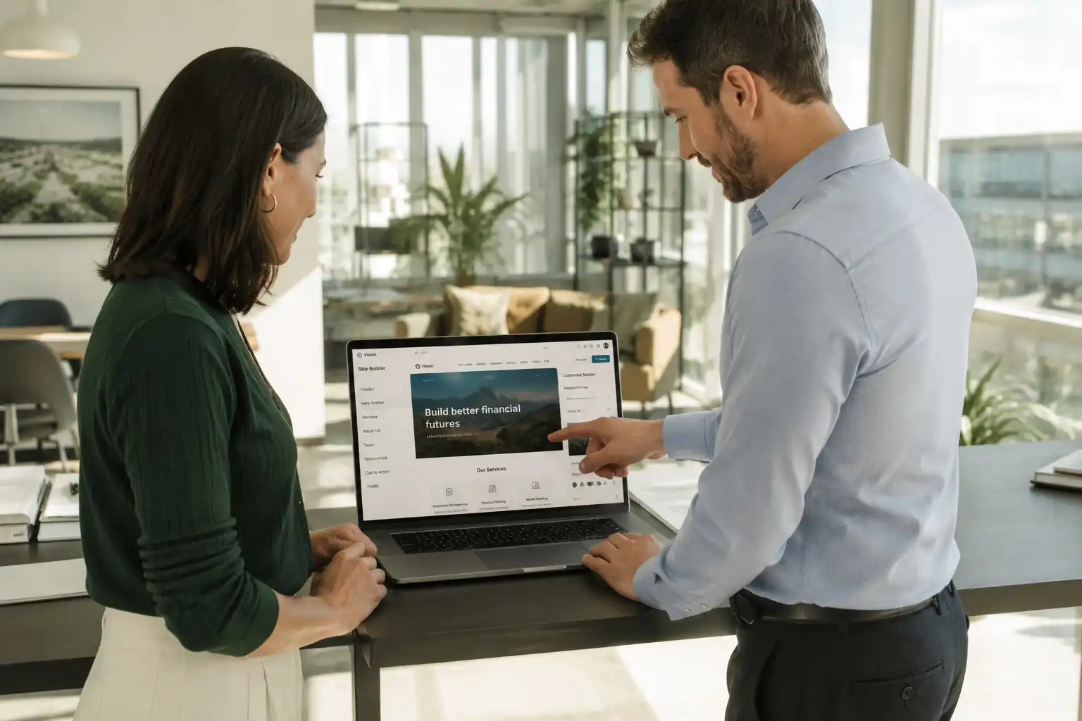 Business team reviewing website design