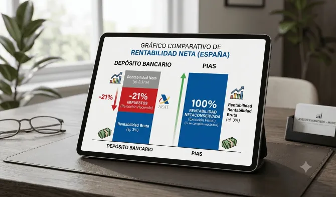 Comparativa de retención fiscal entre depósitos bancarios y seguros de ahorro PIAS.
