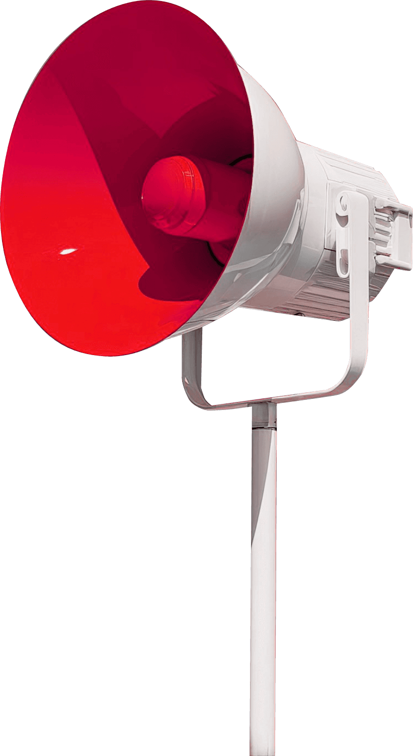 A white megaphone with a red interior.