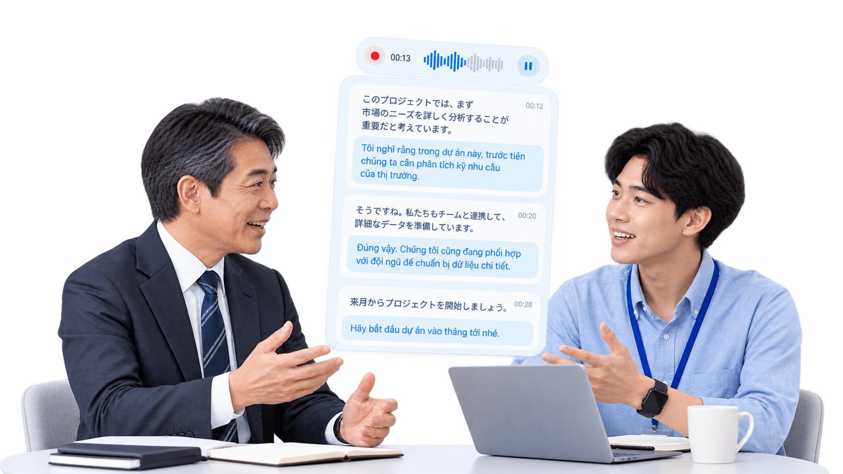 Doraverse：ビジネス会議で同僚同士の日本語・ベトナム語をリアルタイム翻訳し、文字起こしを表示
