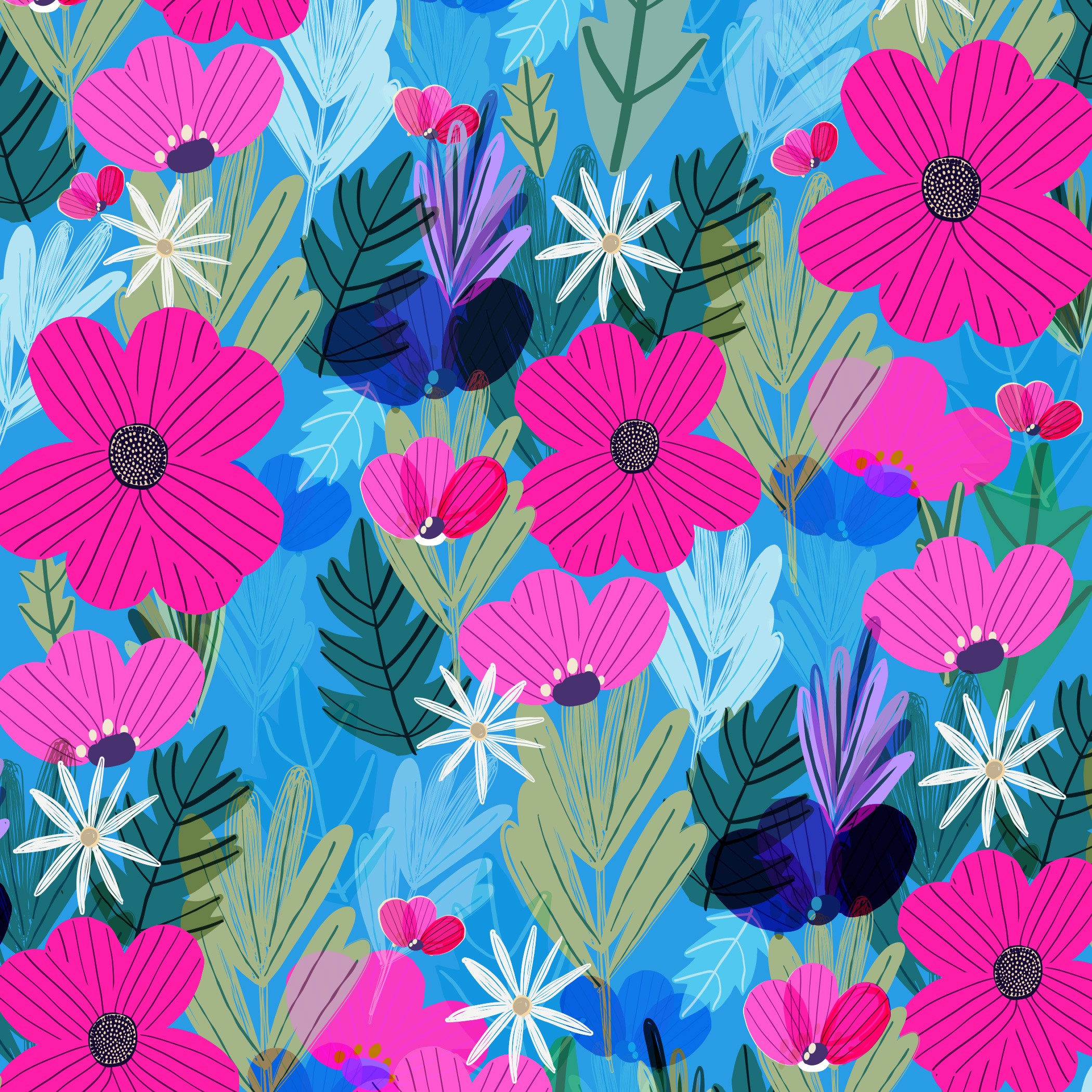 Bright florals with black lines