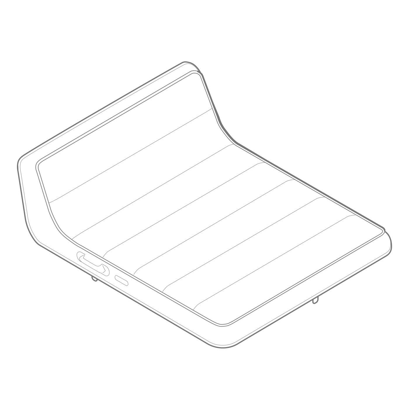 Illustration of fully inflated luxury pool float with upholstered cover — high-end design by Oliver James Lilos for stylish poolside relaxation.