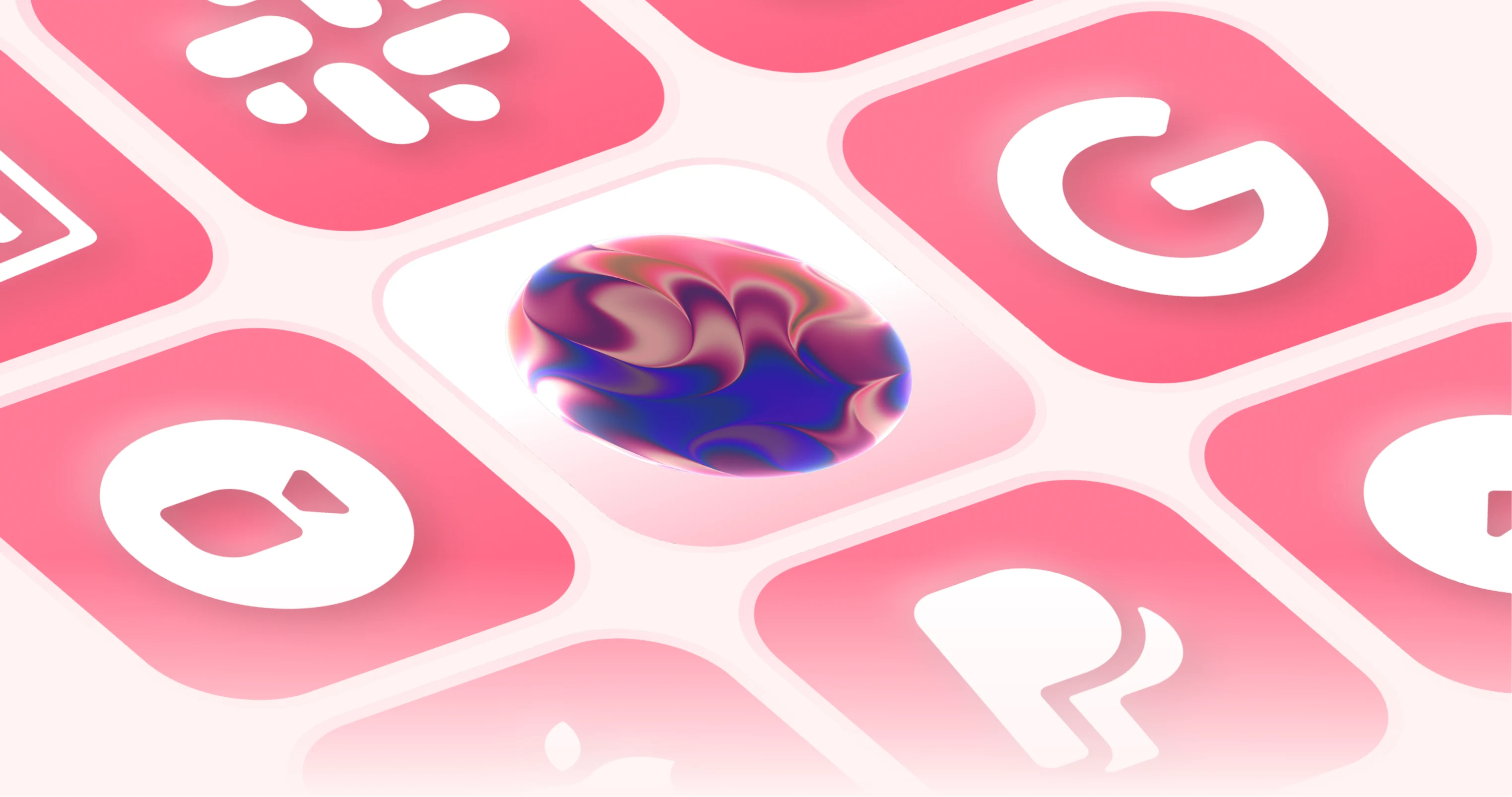 Grid of colorful app icons representing integrations with AI assistant