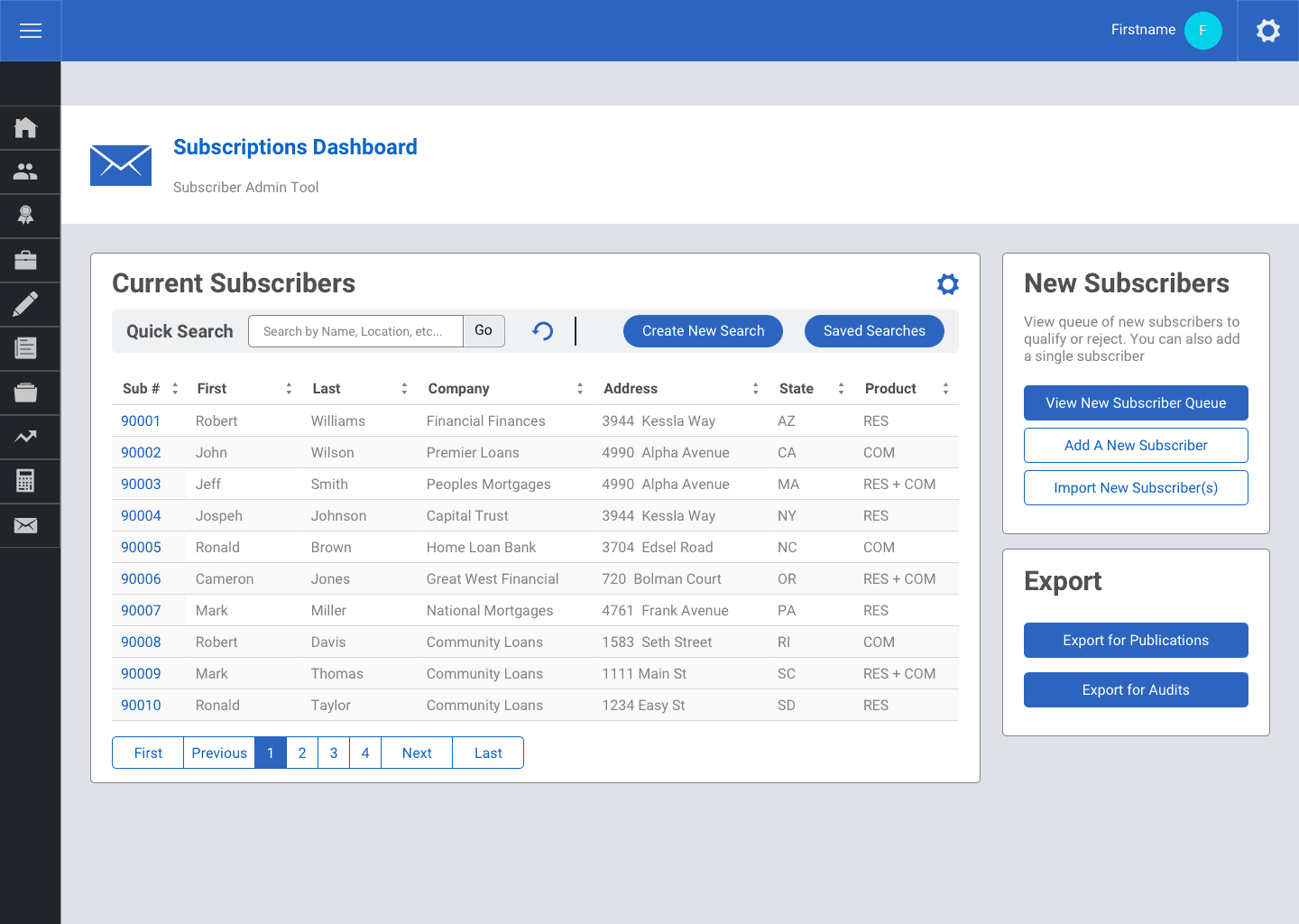 Admin tool dashboard