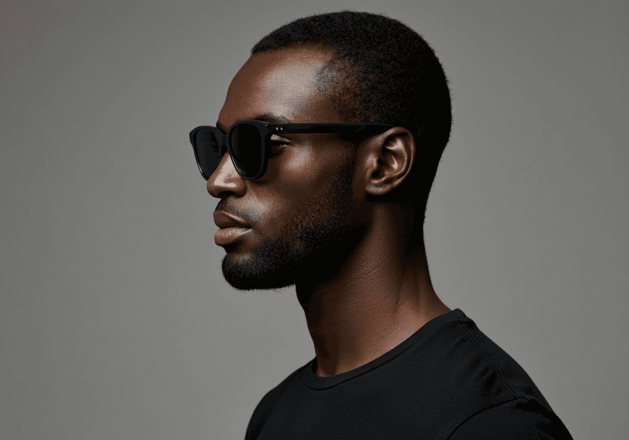 Portrait shot of a man wearing black sunglasses.