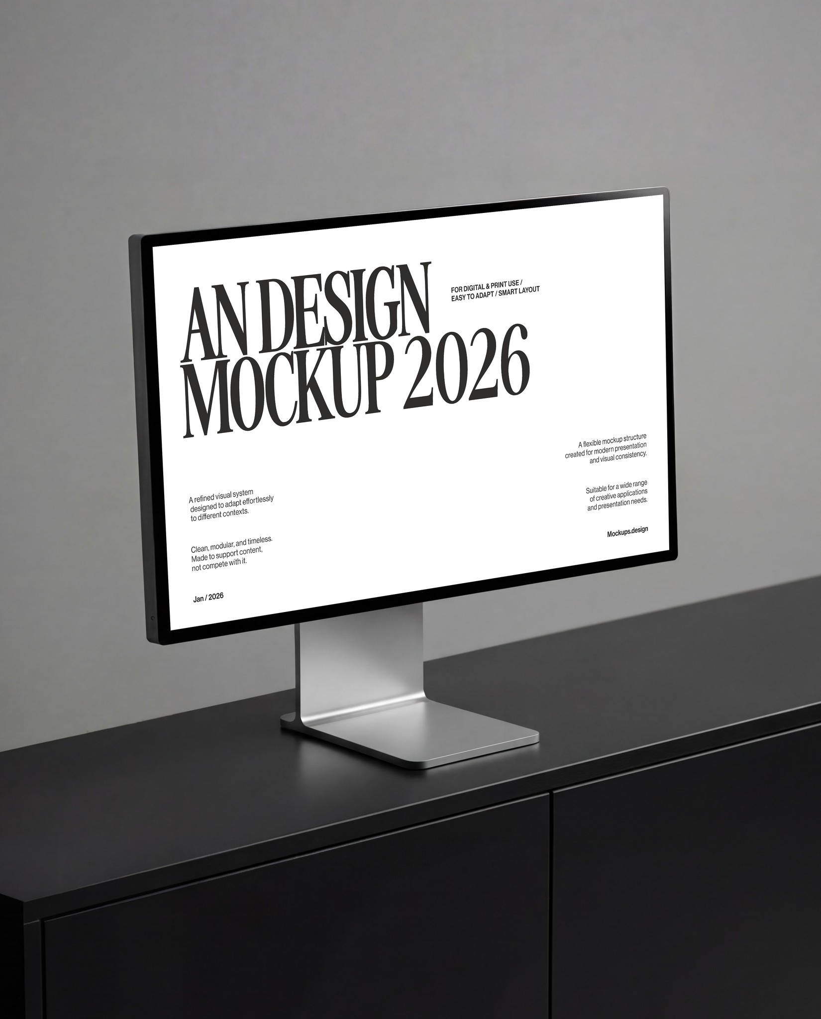 Display mockup on dark sleek background, realistic setup