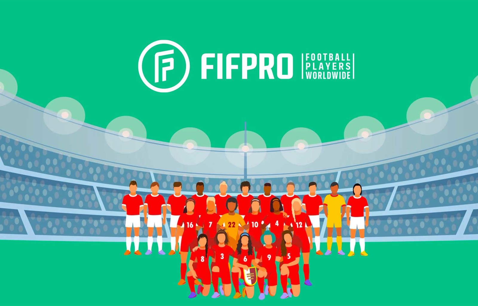 FIFPRO football players footballer soccer player field grass worldwide brand touchpoint asset