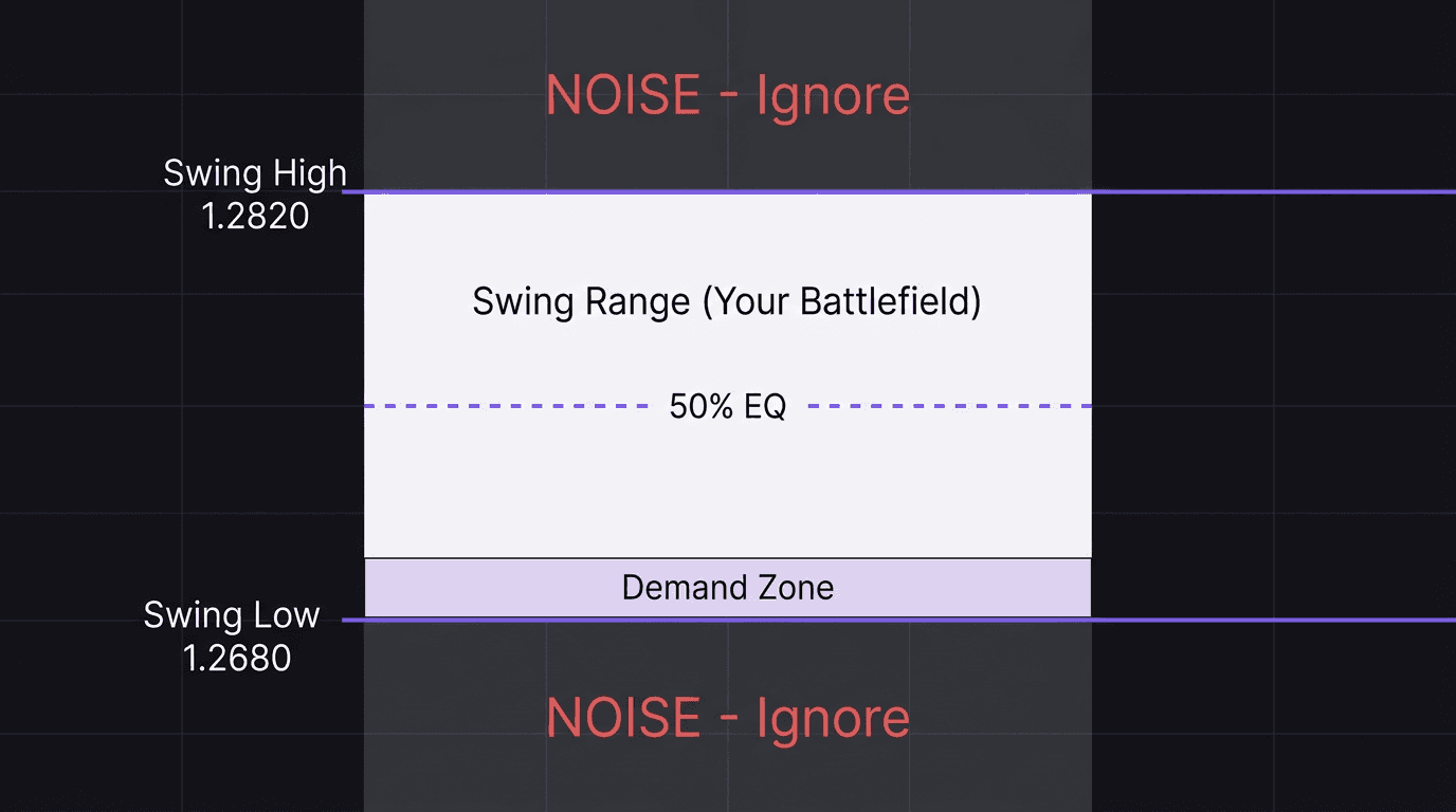 Diagram showing a swing range with zones marked inside and noise marked outside