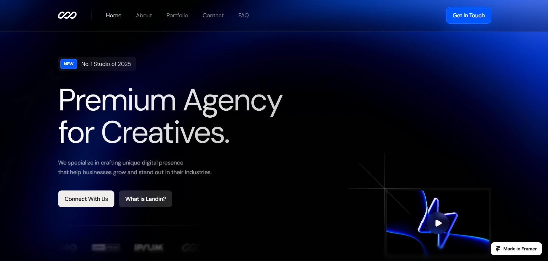 Homepage of the Landin landing page template