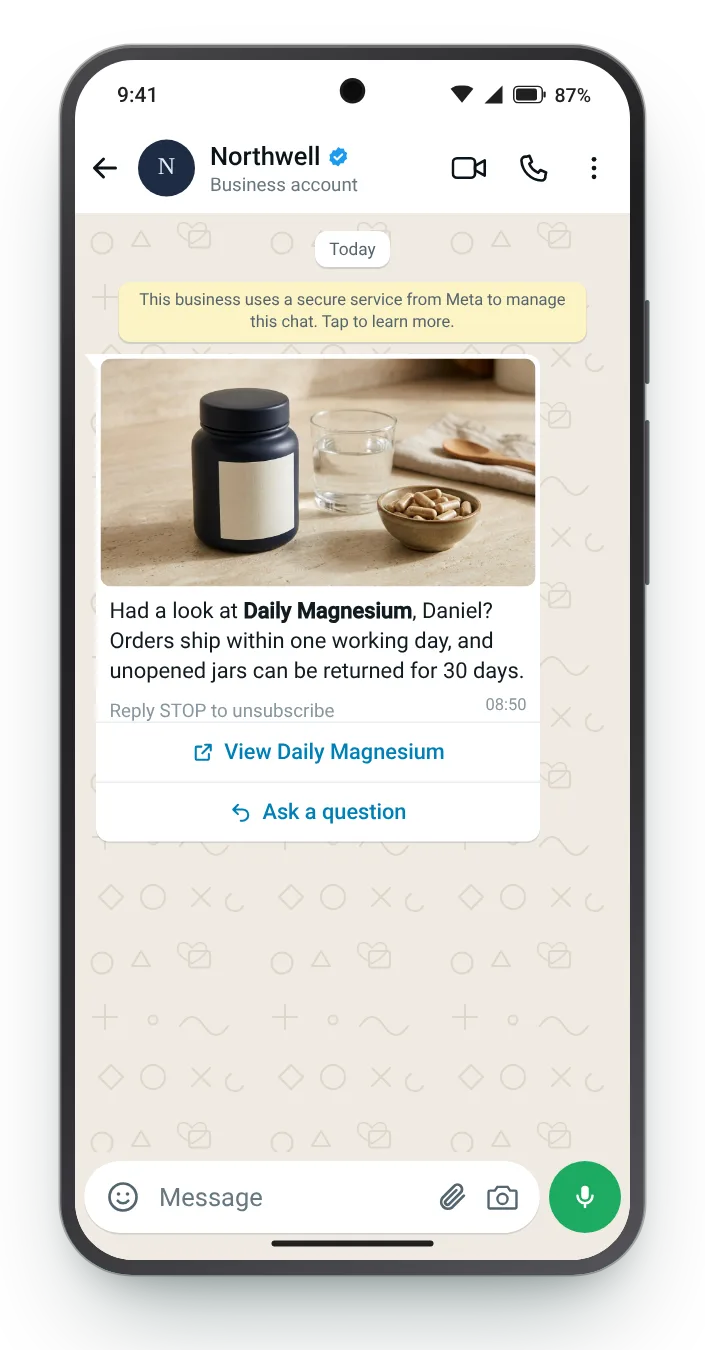 Answer the first-order doubts: WhatsApp browse follow-up on an Android phone