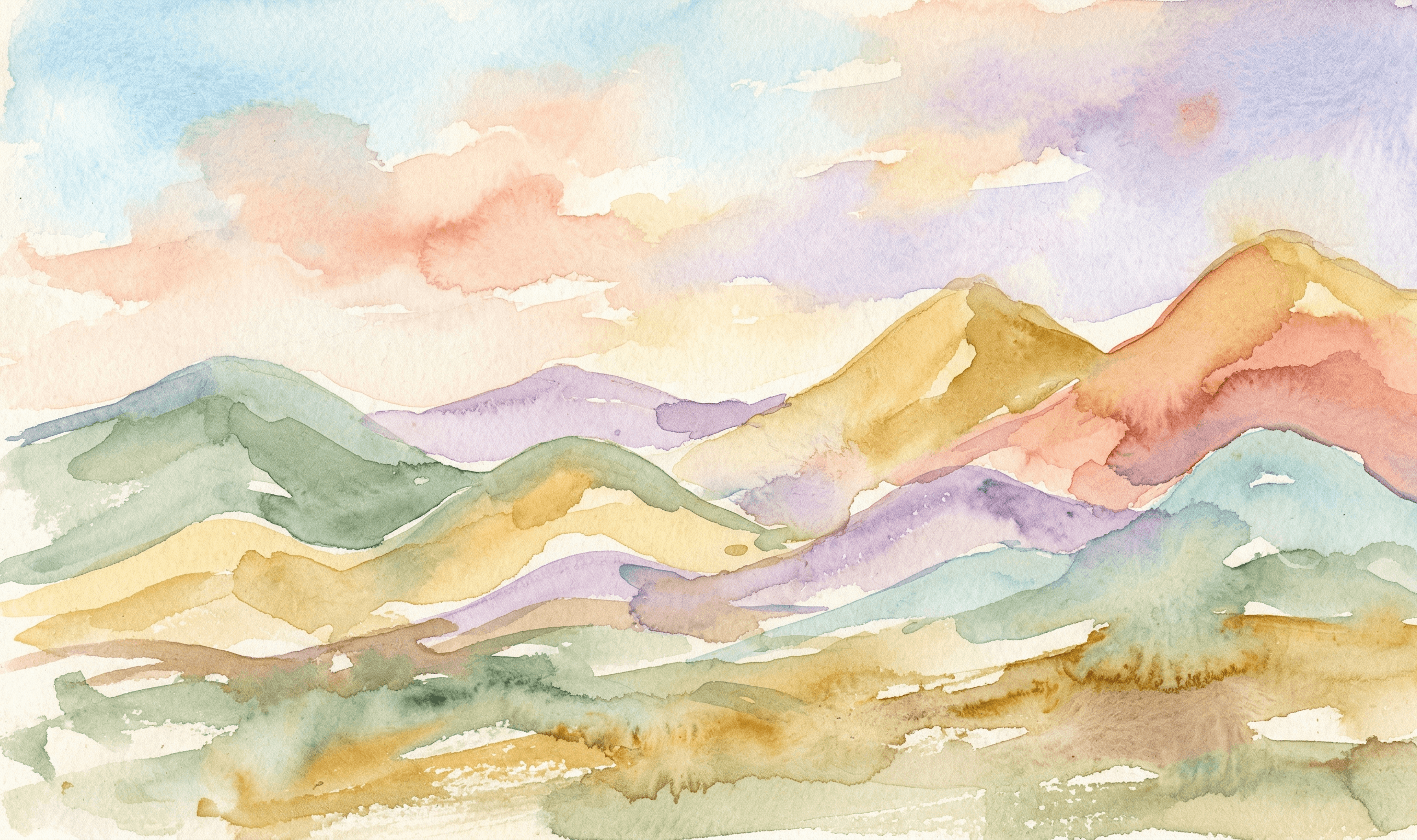 Watercolor rolling hills rising and falling like sound waves in soft colors