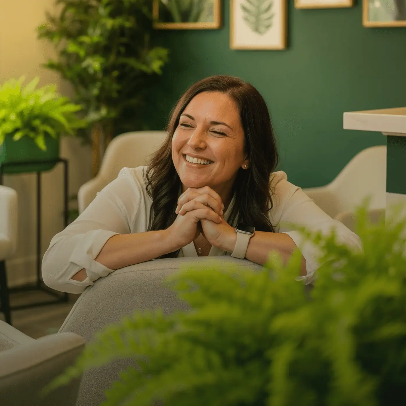 Dental practice staff member smiling and relaxed, representing the ease of managing a dental practice with iCore's software solutions