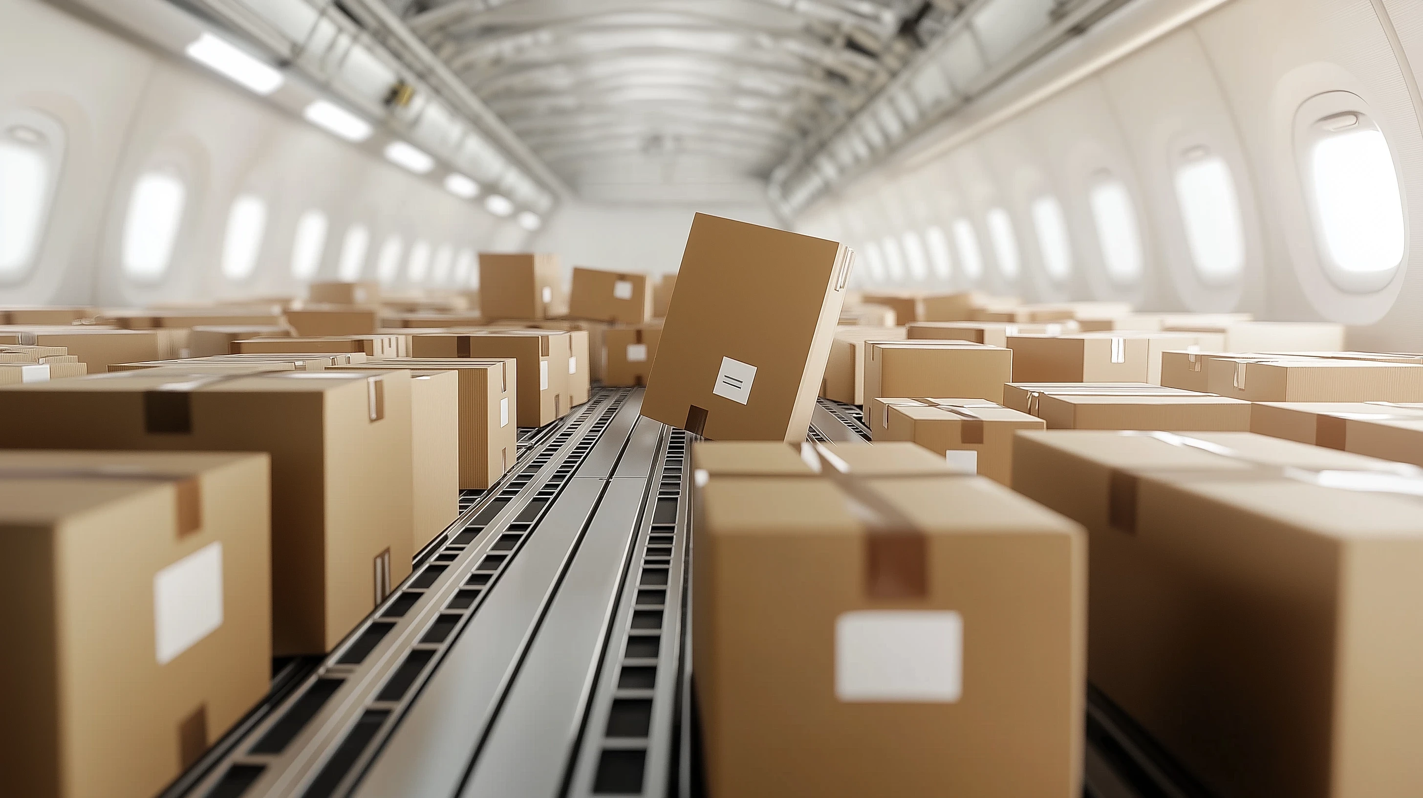 lot of cartons inside a cargo plane