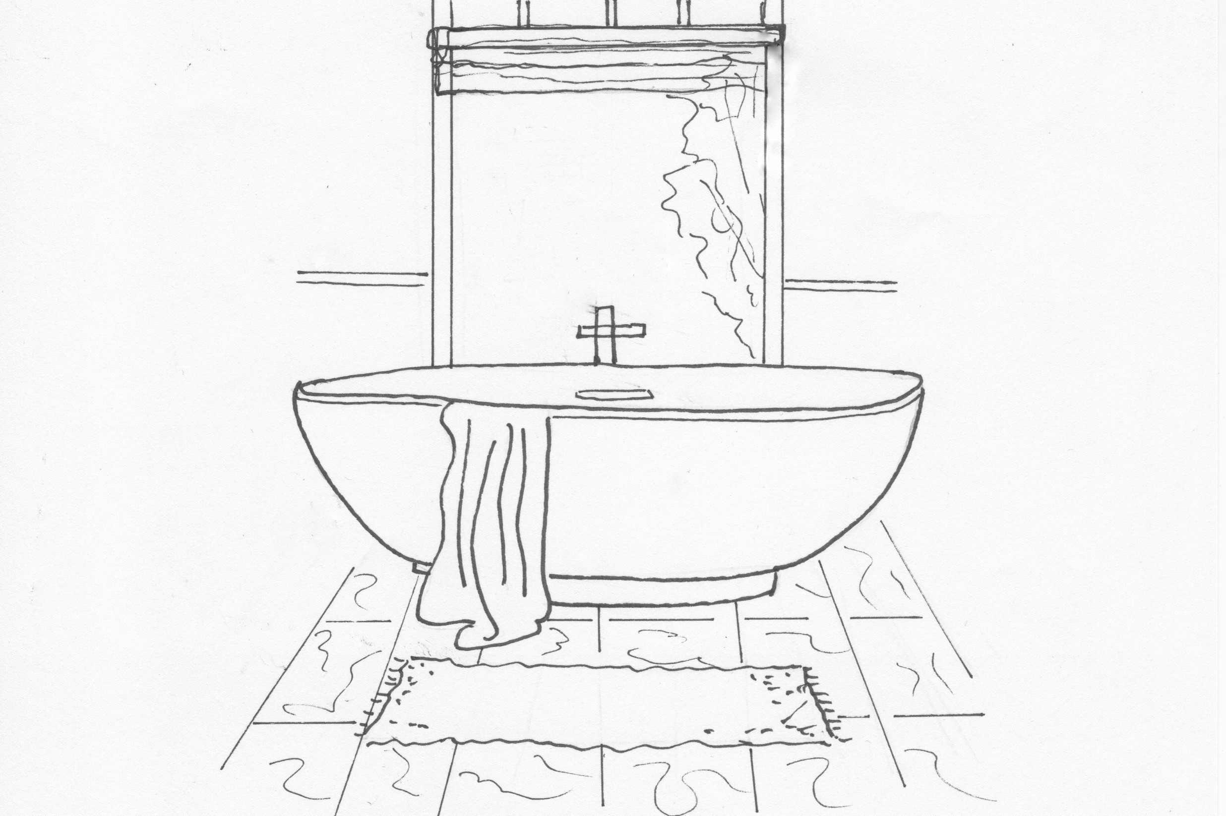 schets badkamer vrijstaand bad