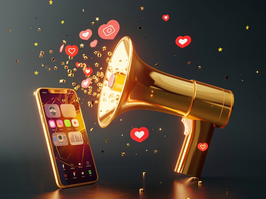 megaphone social media phone Team Creative social media icons apps likes black Background 3D design 