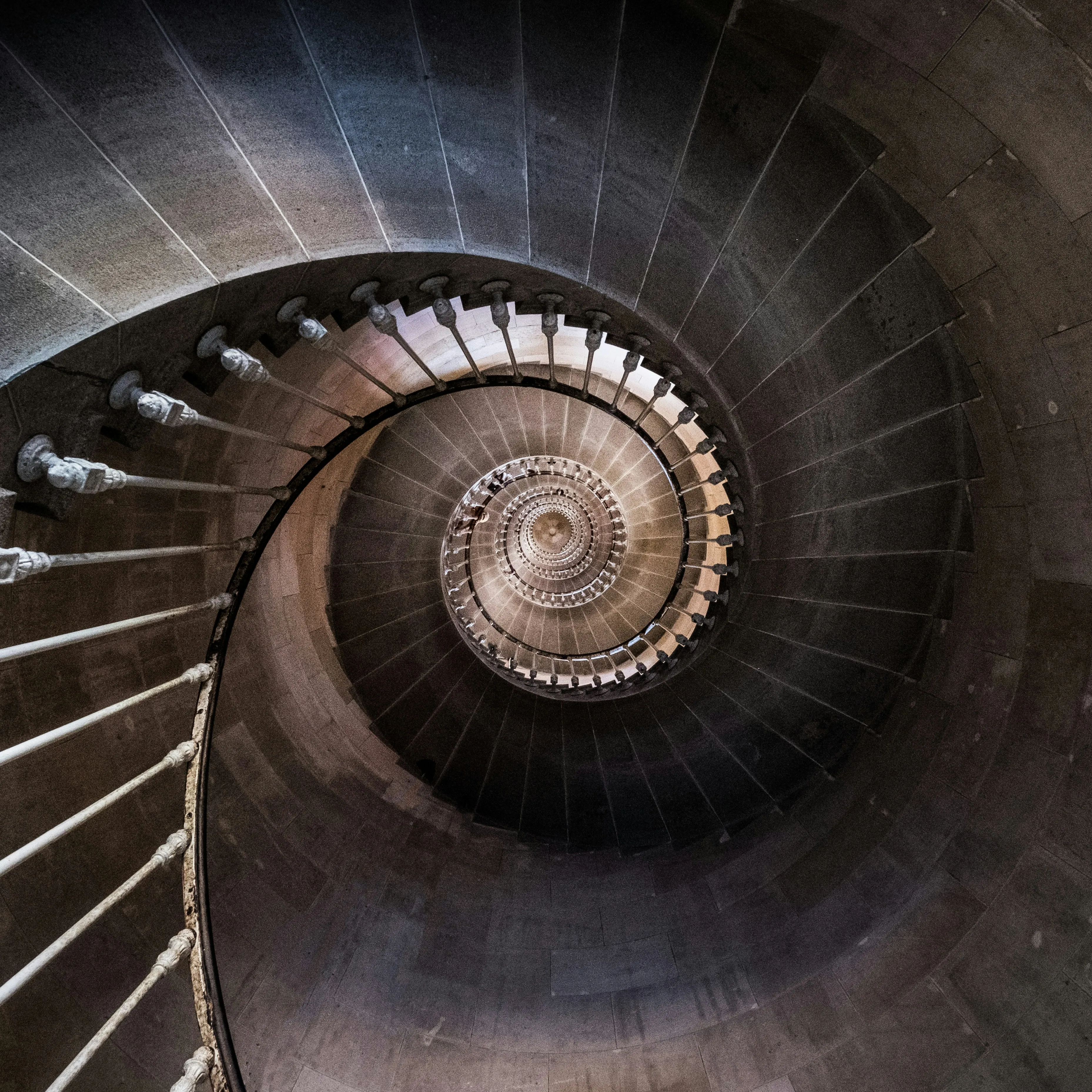 revolving mathematicaly accurate staircase as seen from bottom looking up
