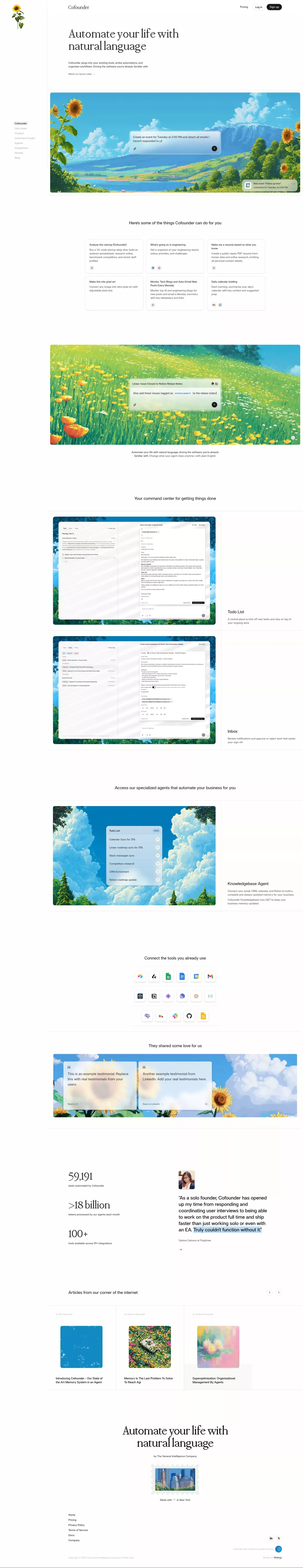 Cofounder landing page screenshot showcasing Tech design