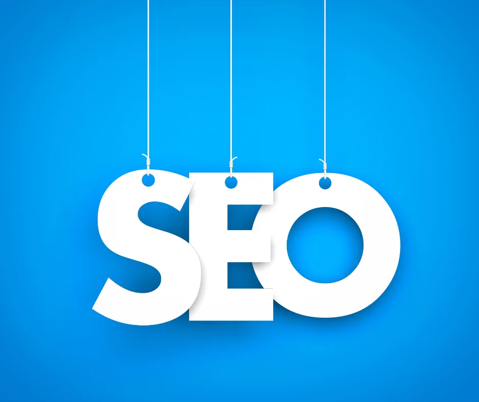 the term seo on blue background