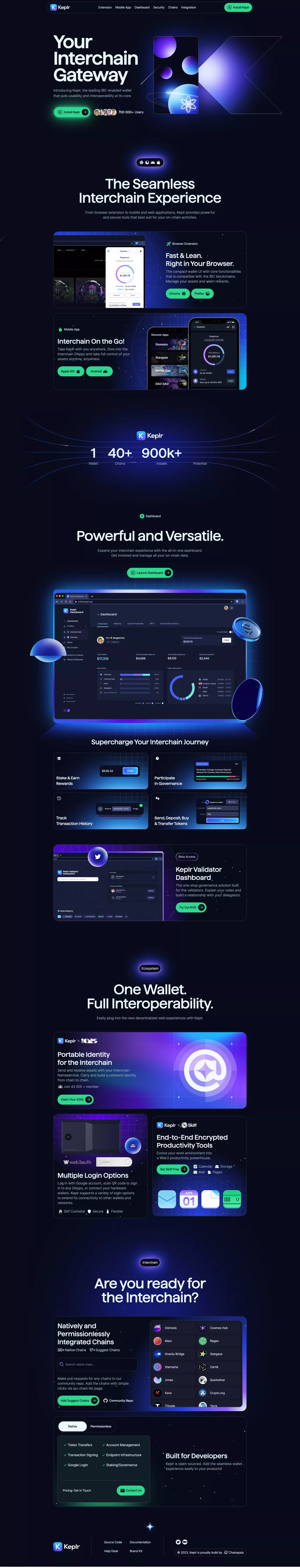 Keplr Wallet landing page screenshot showcasing Tech and NFT / Crypto / Web3 design