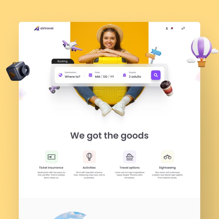 airtravel travel landing page booking rental hotel figma free