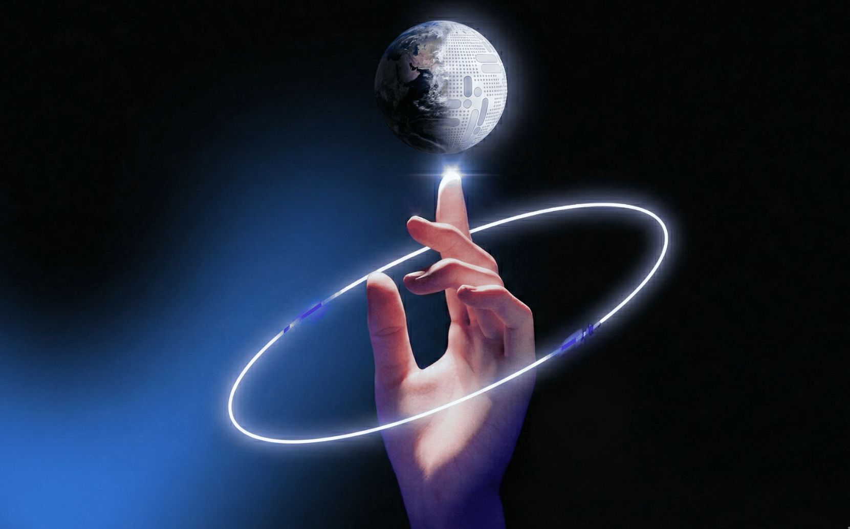 an abstract image of a sphere with dots and lines