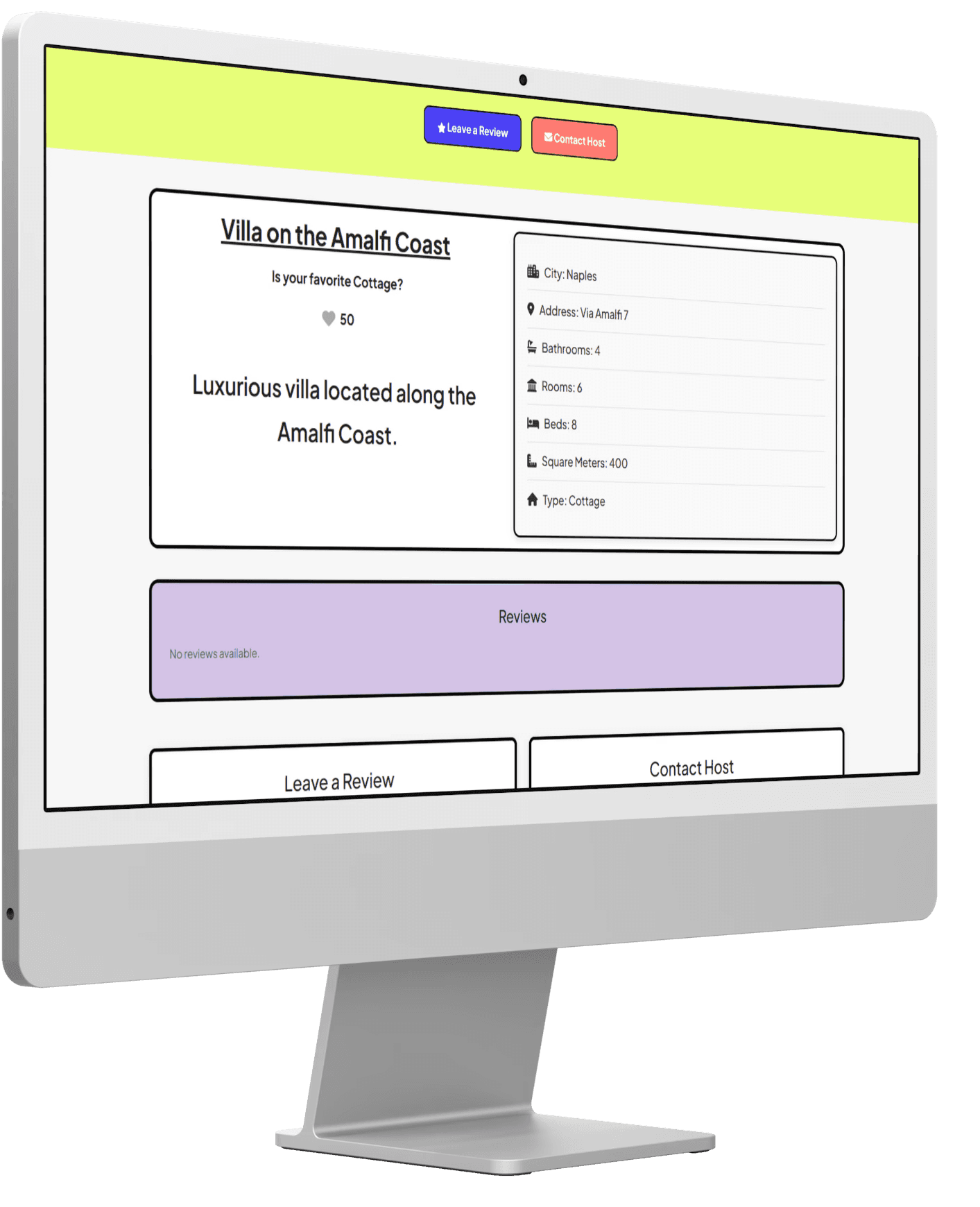 A mockup of the property detail page screenshot.
