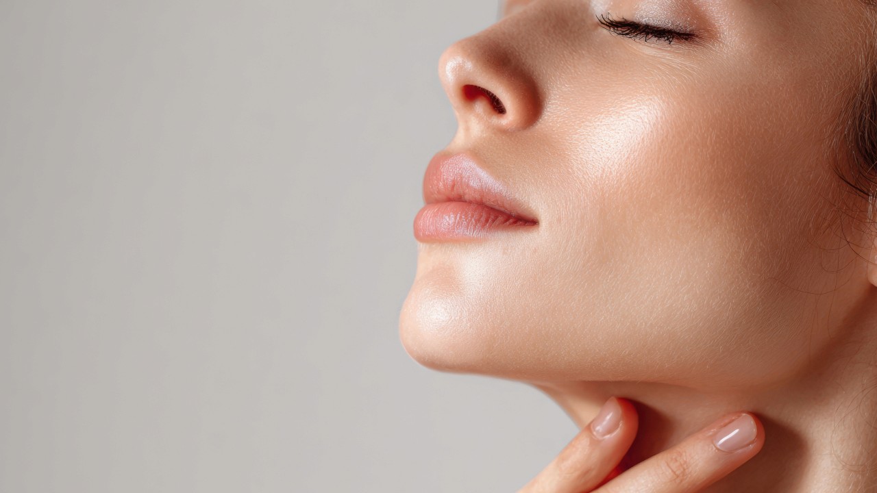 Woman with a defined facial profile after chin filler treatment