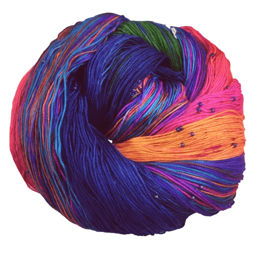 Blue, purple, orange, and green ball of yarn