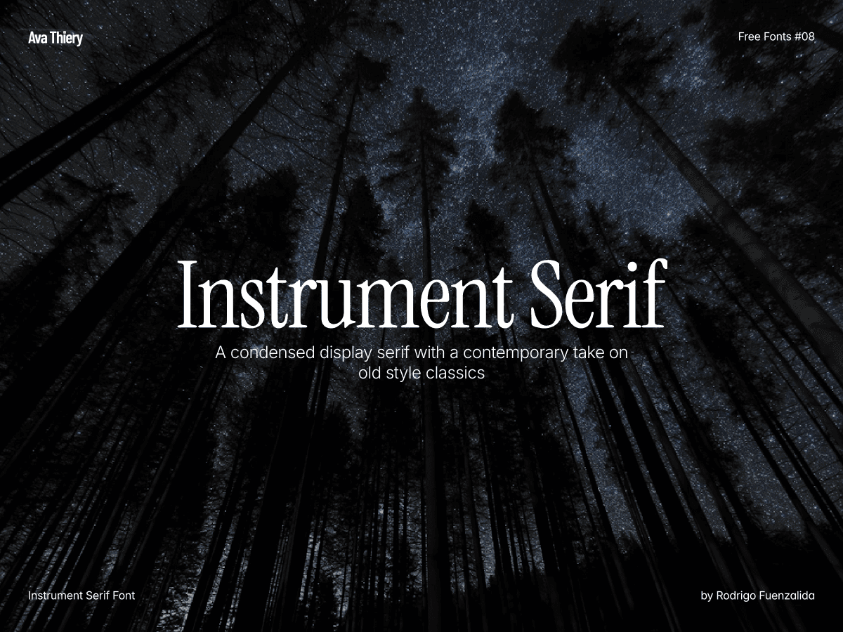 Instrument Serif condensed display font cover by Rodrigo Fuenzalida — free on Google Fonts