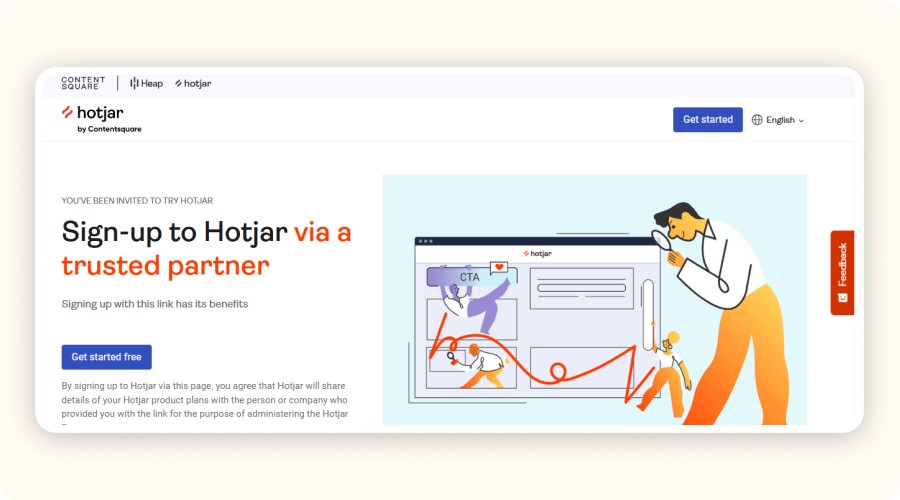 Signup page for Hotjar via a trusted partner