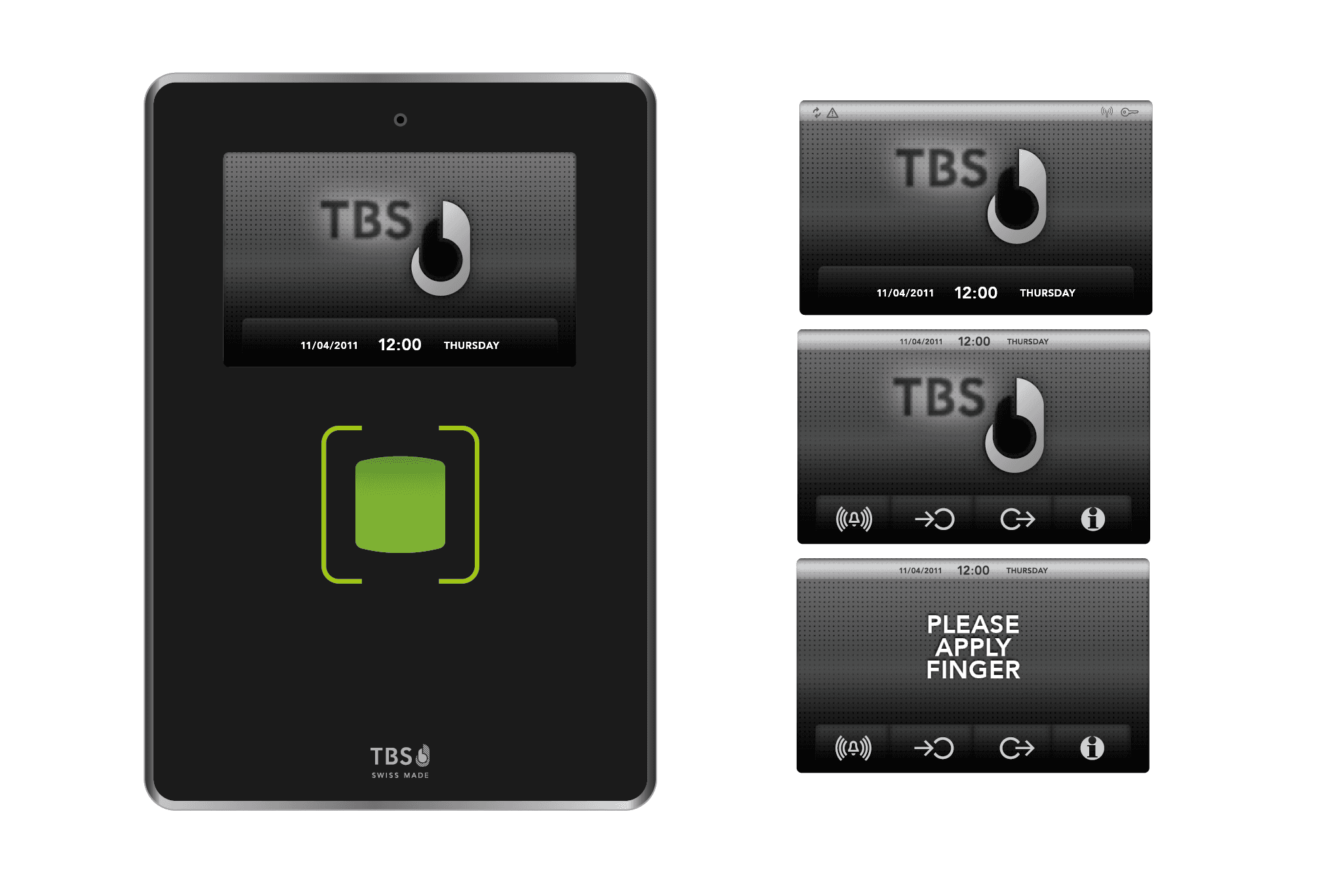 Grosses Terminal mit Screen und Fingerabdrucksensor mit verschiedenen Screens (TBS, 2010)