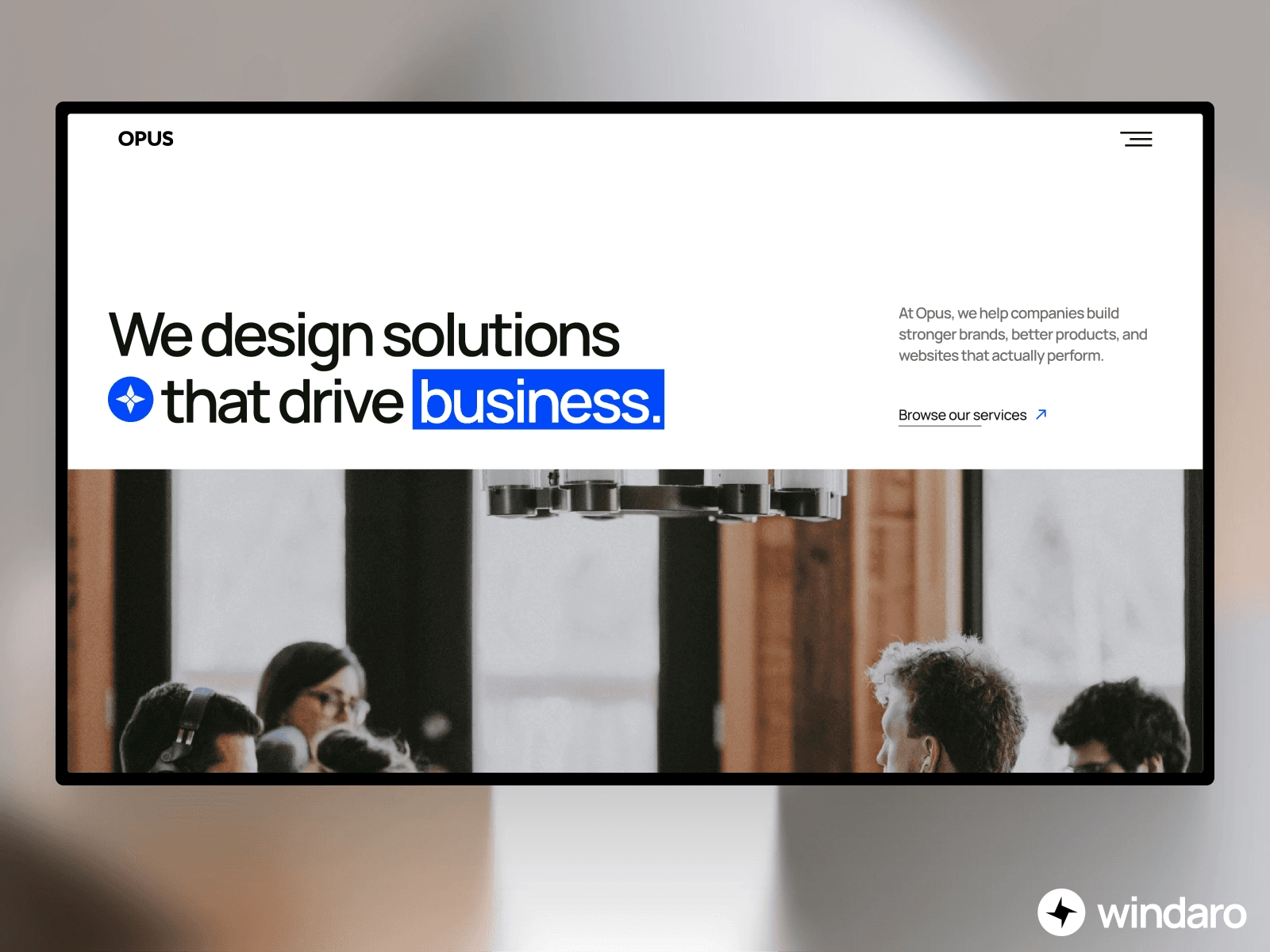 Opus digital agency Framer template hero section