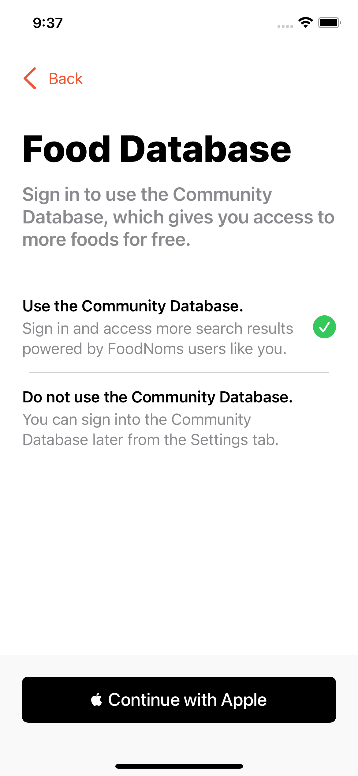 Onboarding step for the Community Database.