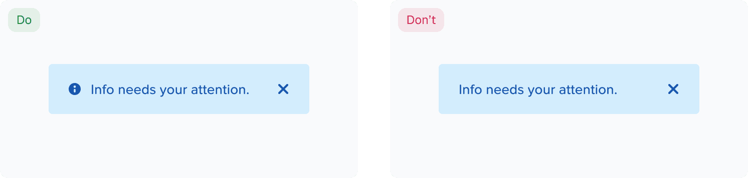 Examples of the correct usage of icons in banners